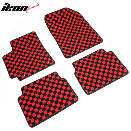 Fits 09-13 Toyota Corolla Anti-slip Floor Mats Checkered Carpets Black Red Plaid