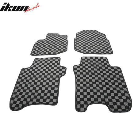 Fits 09-13 Honda Fit GK Floor Mats Non-Slip Carpets Checkered Black Gray Plaid