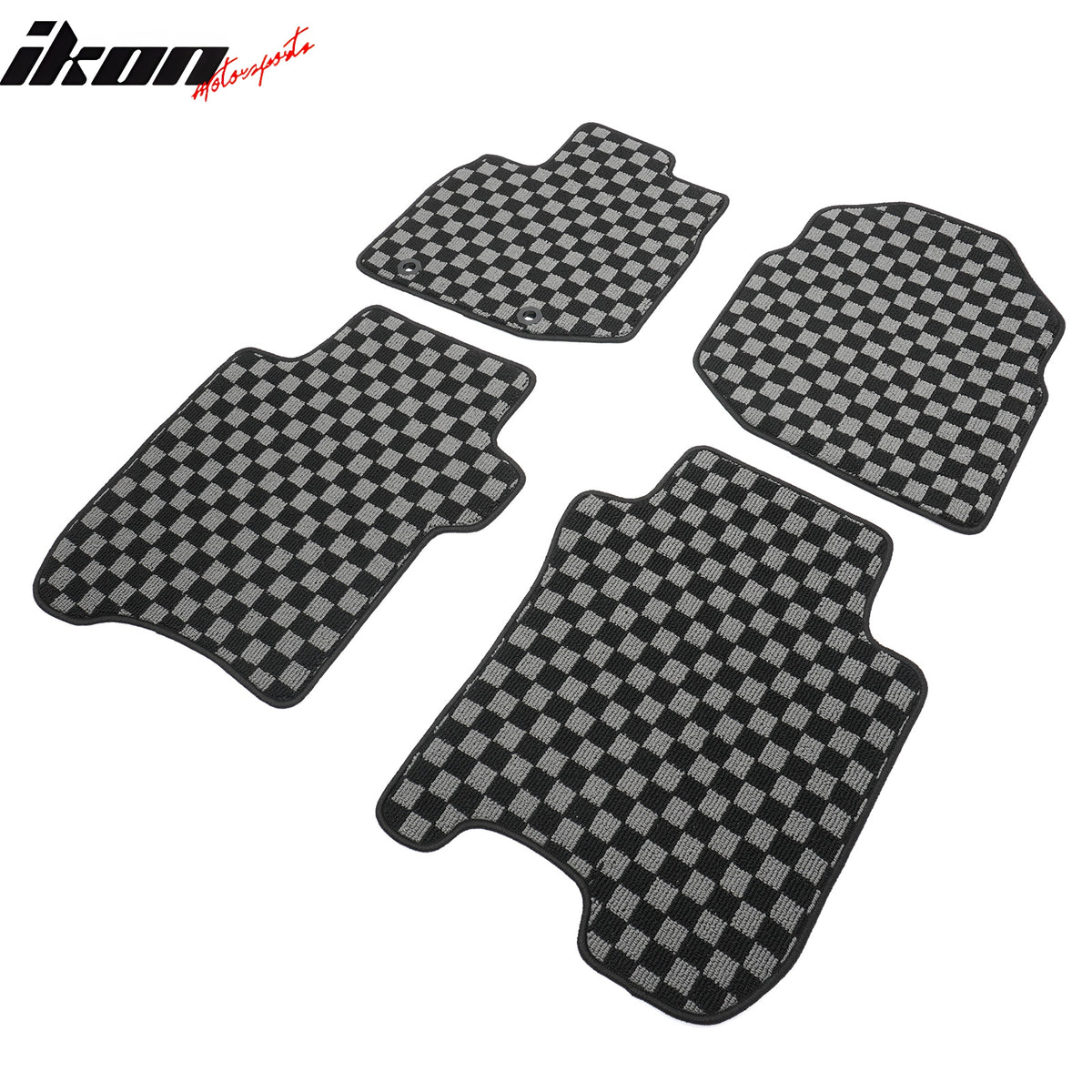 Fits 09-13 Honda Fit GK Floor Mats Non-Slip Carpets Checkered Black Gray Plaid