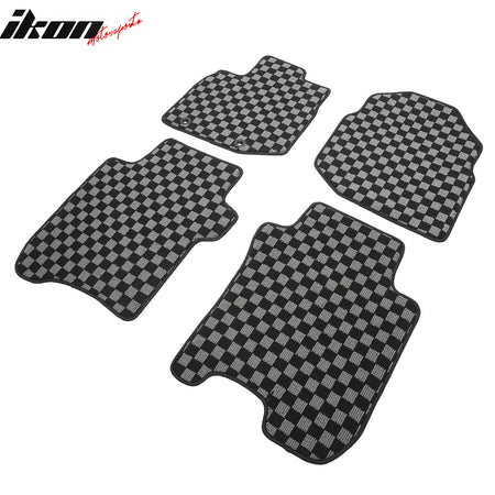 Fits 09-13 Honda Fit GK Floor Mats Non-Slip Carpets Checkered Black Gray Plaid