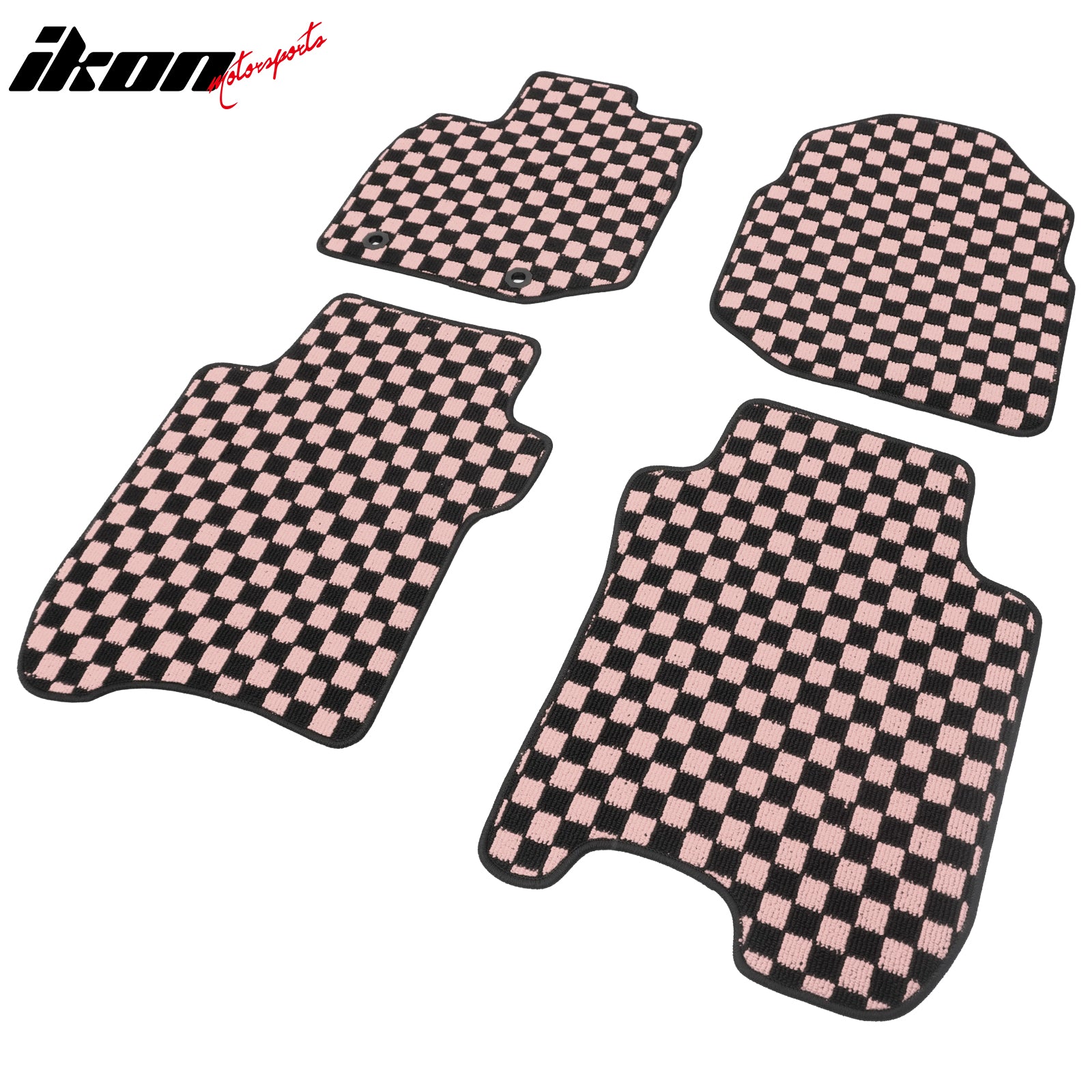 Fits 09-13 Honda Fit Car Anti-slip Floor Mats Checkered Carpets Black Pink Plaid