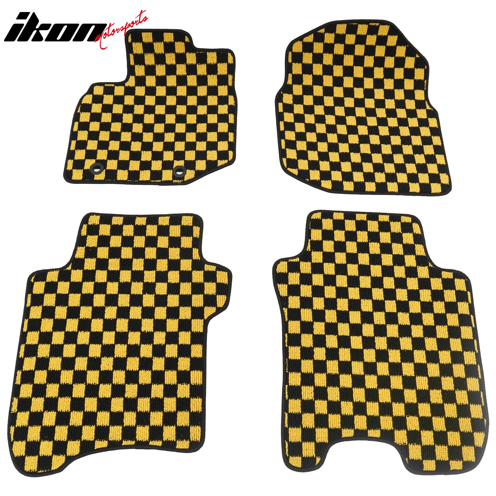 Fits 09-13 Honda Fit Anti-slip Floor Mats Checkered Carpets Black Yellow Plaid