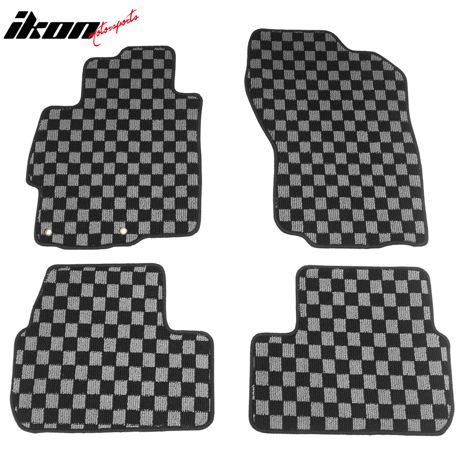 2008-2017 Mitsubishi Lancer 4DR Floor Mats Carpet Black Gray Plaid Polypropylene
