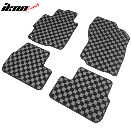 For 08-17 Mitsubishi Lancer Floor Mat Non-Slip Carpet Checkered Black Gray Plaid
