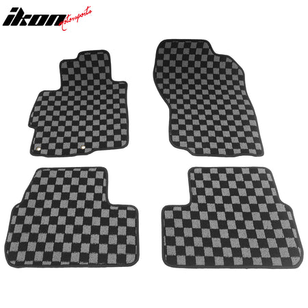 For 08-17 Mitsubishi Lancer Floor Mat Non-Slip Carpet Checkered Black Gray Plaid