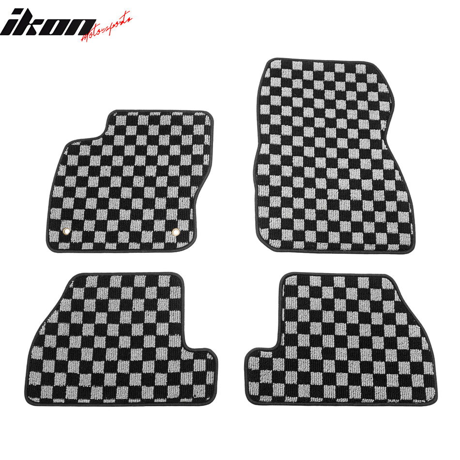 2012-2018 Ford Focus Floor Mats Carpet Black Gray Plaid Polypropylene