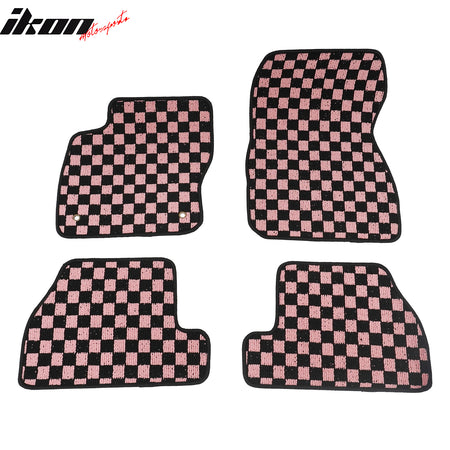 Fits 12-18 Ford Focus Anti-slip Floor Mats Checkered Carpets Black Pink Plaid