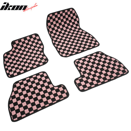 Fits 12-18 Ford Focus Anti-slip Floor Mats Checkered Carpets Black Pink Plaid