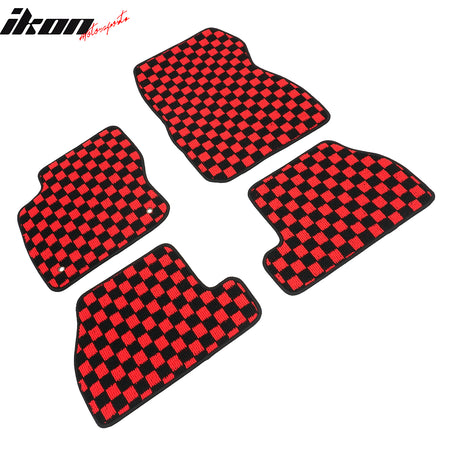 Fits 12-18 Ford Focus Car Anti-slip Floor Mats Checkered Carpets Black Red Plaid