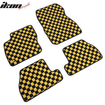 Fits 12-18 Ford Focus Anti-slip Floor Mats Checkered Carpets Black Yellow Plaid