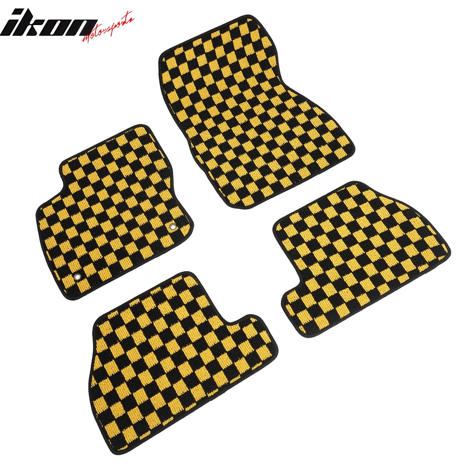 Fits 12-18 Ford Focus Anti-slip Floor Mats Checkered Carpets Black Yellow Plaid