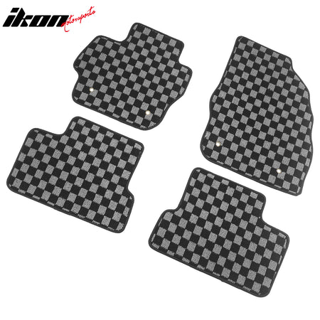 Fits 10-13 Mazda 3 Floor Mats Non-Slip Carpets Checkered Black Gray Plaid 4PCS