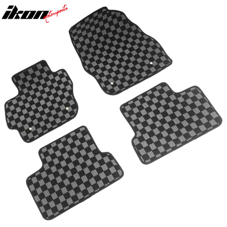Fits 10-13 Mazda 3 Floor Mats Non-Slip Carpets Checkered Black Gray Plaid 4PCS