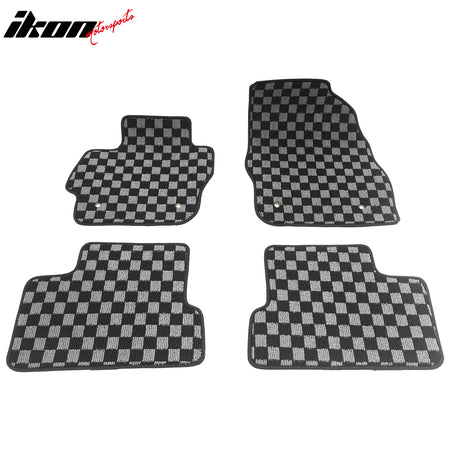 Fits 10-13 Mazda 3 Floor Mats Non-Slip Carpets Checkered Black Gray Plaid 4PCS