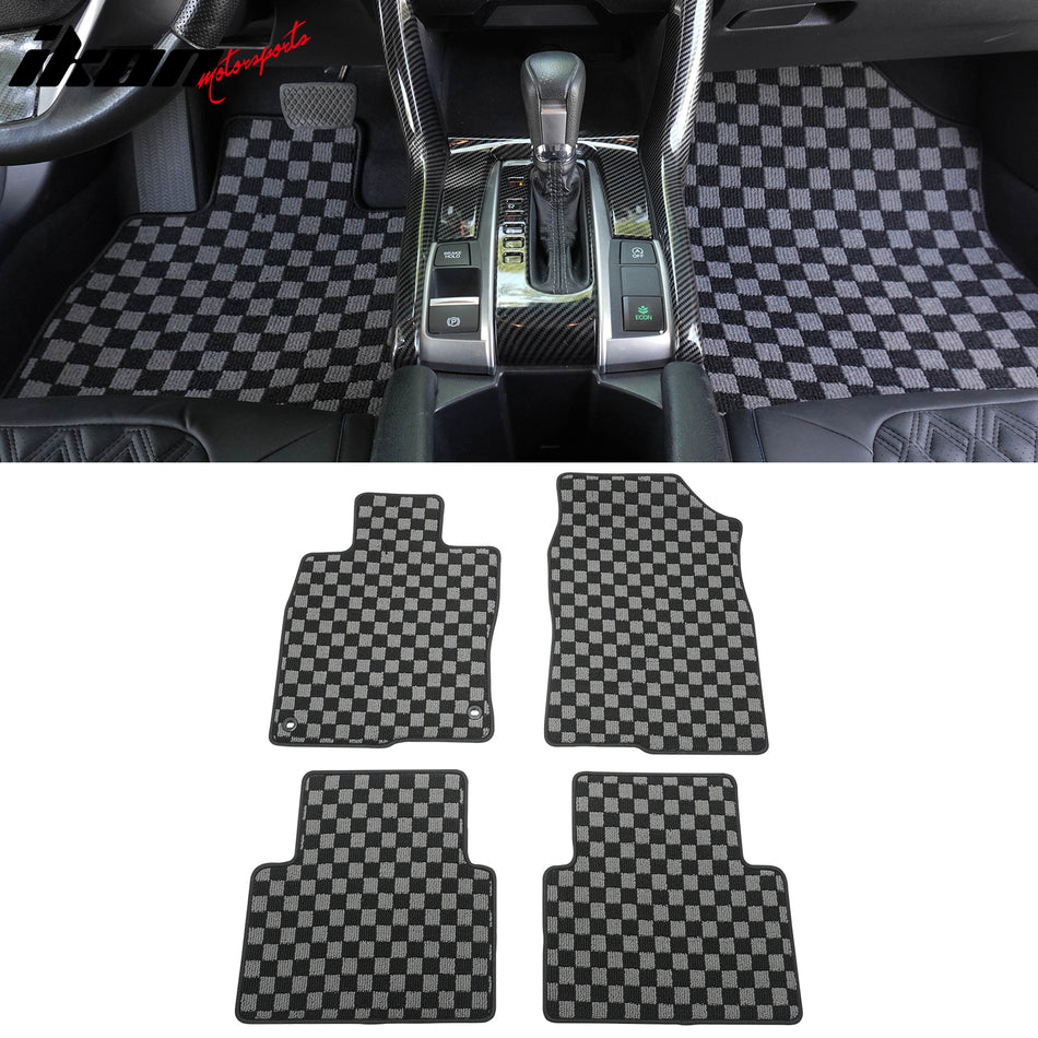 2016-2021 Honda Civic Floor Mats Carpet Black Gray Plaid Polypropylene