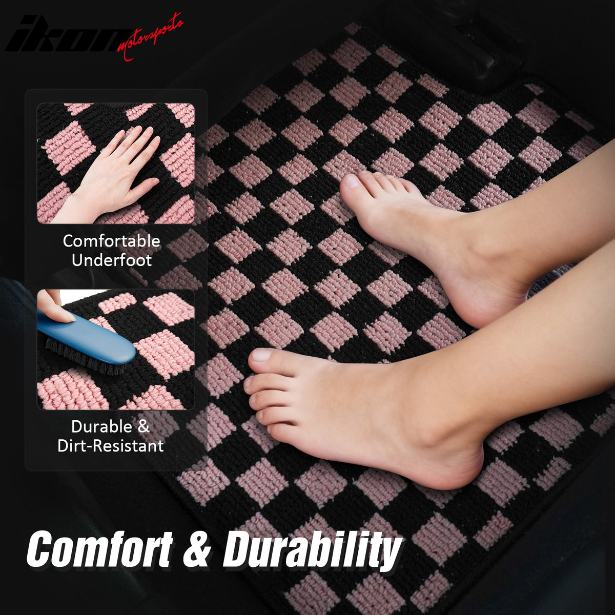 Fits 16-21 Honda Civic Anti-slip Floor Mats Checkered Carpets Black Pink Plaid
