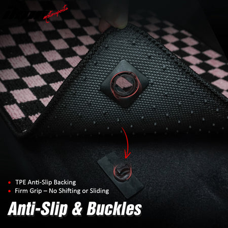 Fits 16-21 Honda Civic Anti-slip Floor Mats Checkered Carpets Black Pink Plaid