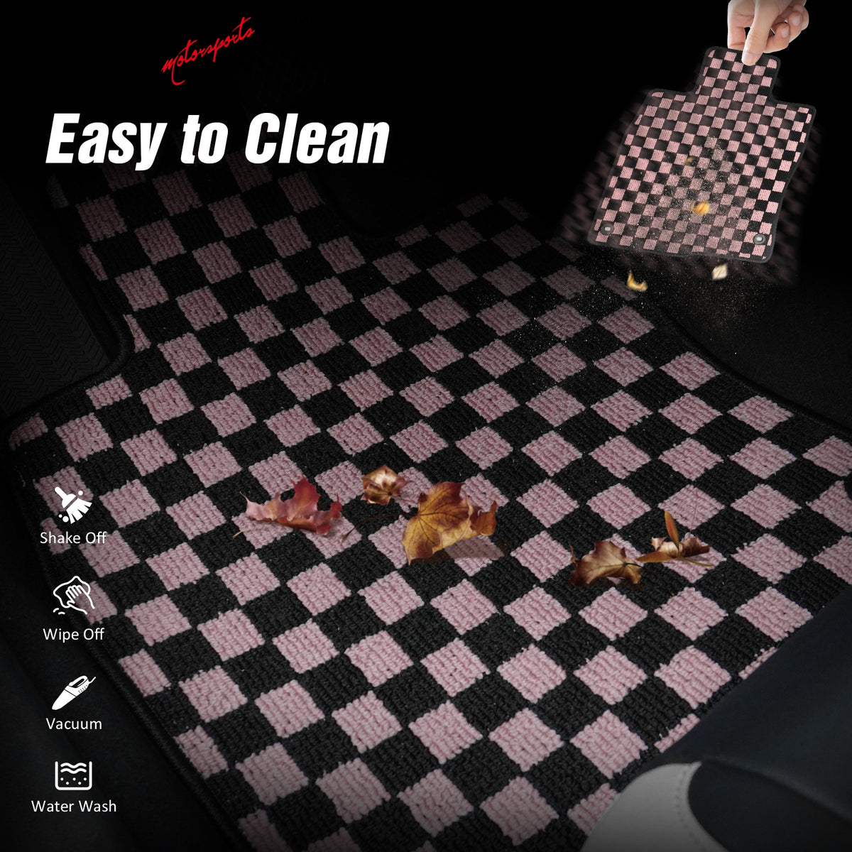 Fits 16-21 Honda Civic Anti-slip Floor Mats Checkered Carpets Black Pink Plaid