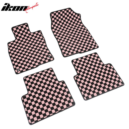 Fits 16-21 Honda Civic Anti-slip Floor Mats Checkered Carpets Black Pink Plaid