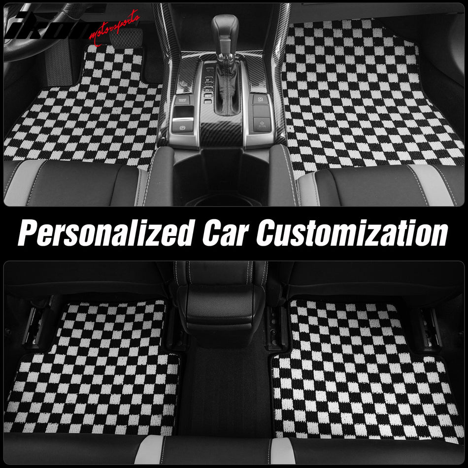 Fits 16-21 Honda Civic Anti-slip Floor Mats Checkered Carpets Black White Plaid