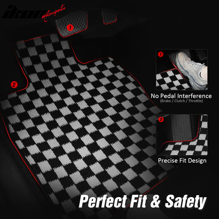 Fits 16-21 Honda Civic Anti-slip Floor Mats Checkered Carpets Black White Plaid