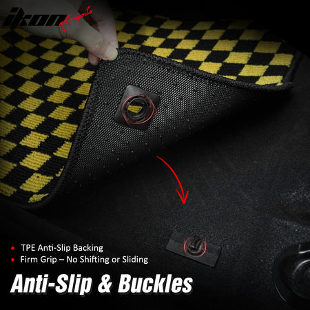 Fits 16-21 Honda Civic Anti-slip Floor Mats Checkered Carpets Black Yellow Plaid