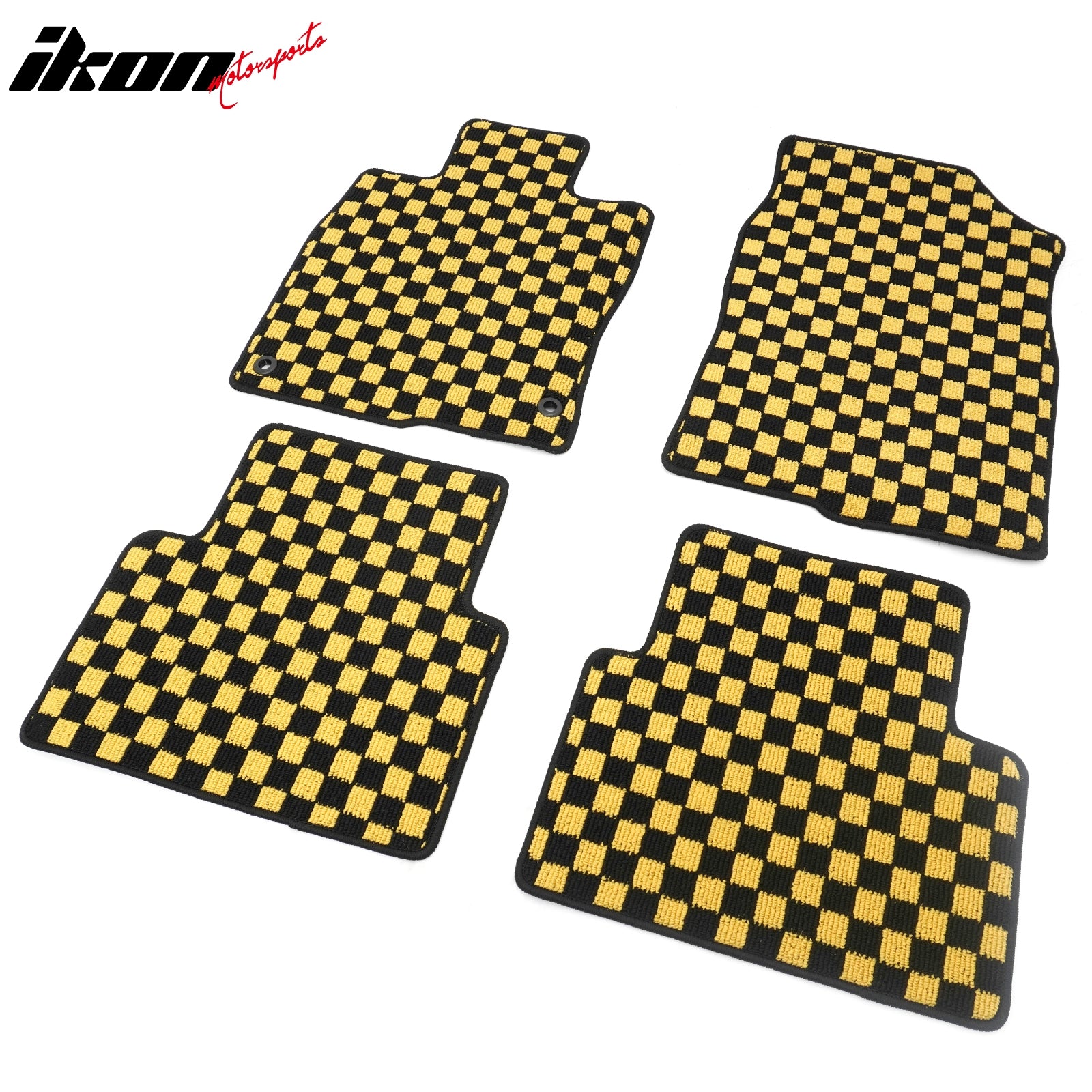 Fits 16-21 Honda Civic Anti-slip Floor Mats Checkered Carpets Black Yellow Plaid