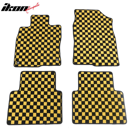 Fits 16-21 Honda Civic Anti-slip Floor Mats Checkered Carpets Black Yellow Plaid