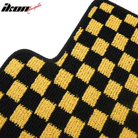 Fits 16-21 Honda Civic Anti-slip Floor Mats Checkered Carpets Black Yellow Plaid