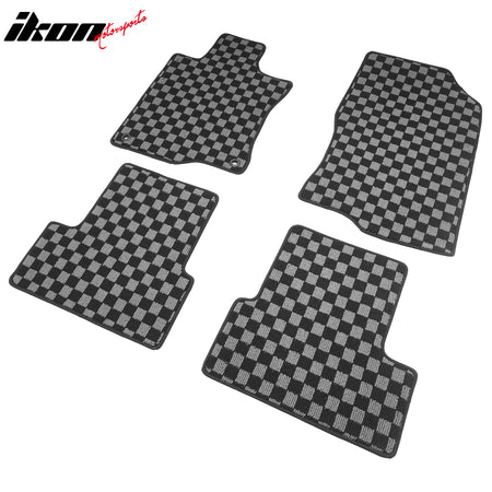 Fits 09-14 Acura TSX Floor Mats Non-Slip Carpets Checkered Black Gray Plaid 4PCS