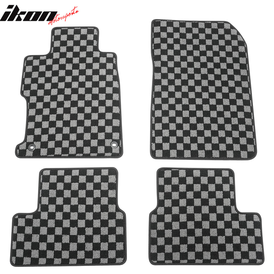 2012-2015 Honda Civic Floor Mats Carpet Black Gray Plaid Polypropylene