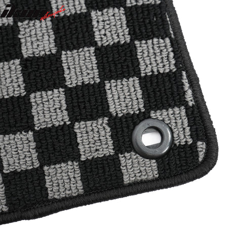 Fits 18-22 Honda Accord Floor Mats Non-Slip Carpets Checkered Black Gray Plaid