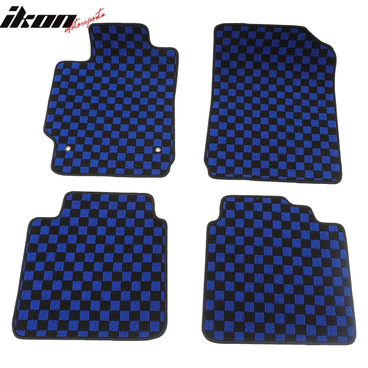Fits 07-11 Toyota Camry Anti-slip Floor Mats Checkered Carpets Black Blue Plaid