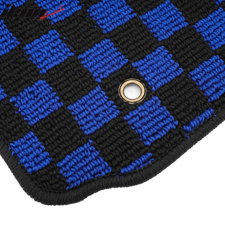 Fits 07-11 Toyota Camry Anti-slip Floor Mats Checkered Carpets Black Blue Plaid
