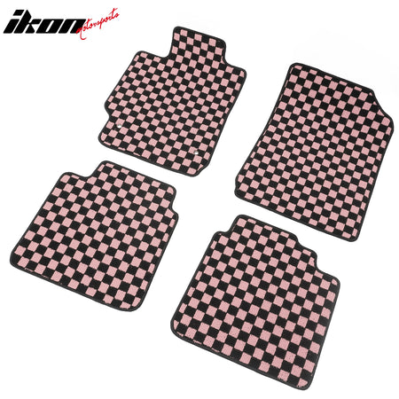 Fits 07-11 Toyota Camry Anti-slip Floor Mats Checkered Carpets Black Pink Plaid