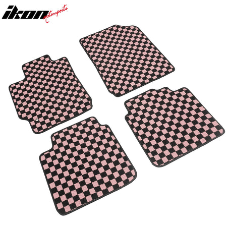 Fits 07-11 Toyota Camry Anti-slip Floor Mats Checkered Carpets Black Pink Plaid