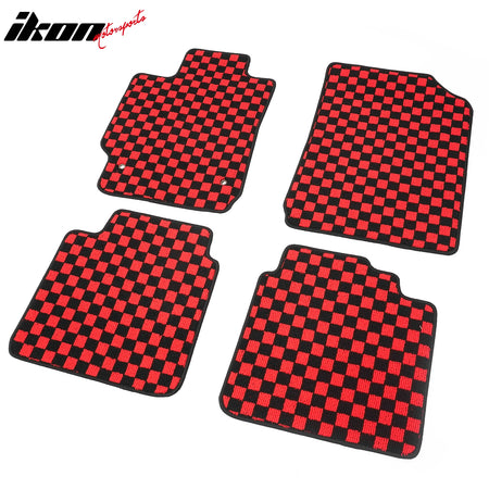 Fits 07-11 Toyota Camry Anti-slip Floor Mats Checkered Carpets Black Red Plaid