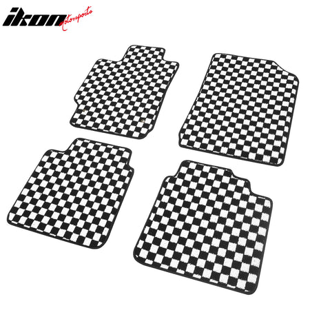 Fits 07-11 Toyota Camry Anti-slip Floor Mats Checkered Carpets Black White Plaid
