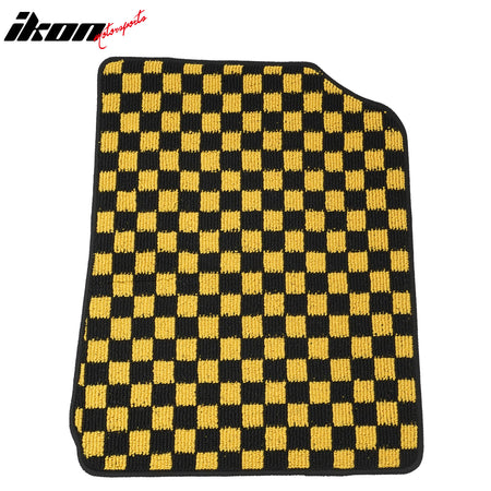 Fits 07-11 Toyota Camry Anti-slip Floor Mats Checkered Carpet Black Yellow Plaid