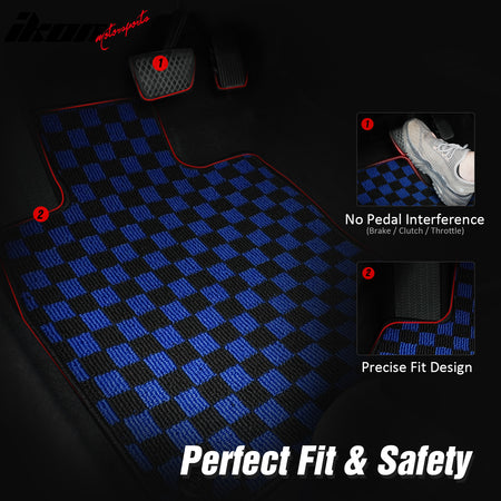 Fits 11-14 Hyundai Sonata Anti-slip Floor Mats Checkered Carpet Black Blue Plaid