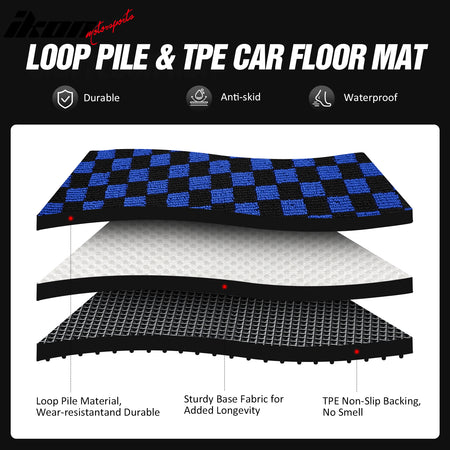 Fits 09-13 Toyota Corolla Anti-slip Floor Mats Checkered Carpet Black Blue Plaid