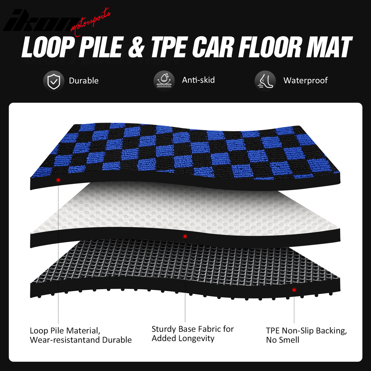 Fits 07-11 Toyota Camry Anti-slip Floor Mats Checkered Carpets Black Blue Plaid