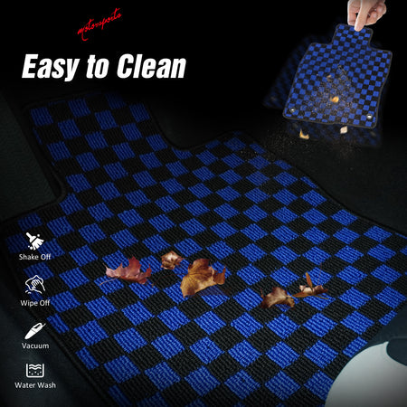 Fits 11-14 Hyundai Sonata Anti-slip Floor Mats Checkered Carpet Black Blue Plaid