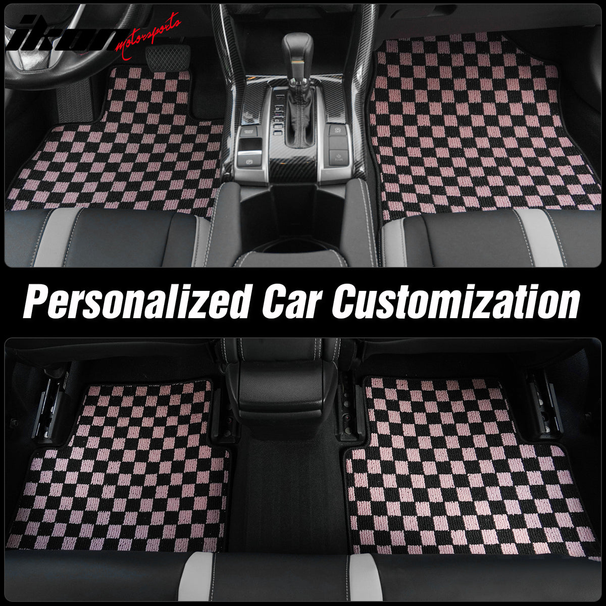 Fits 05-09 Ford Mustang Anti-slip Floor Mats Checkered Carpets Black Pink Plaid