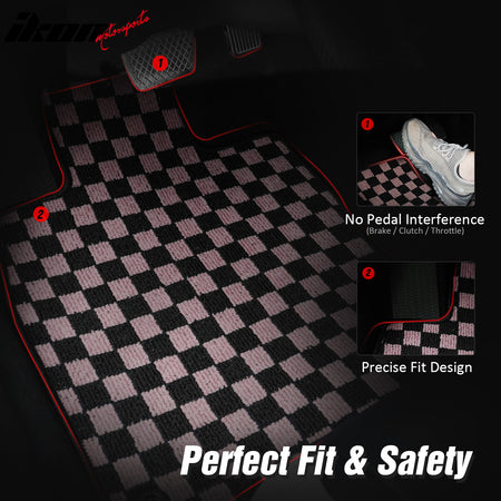 Fits 07-11 Toyota Camry Anti-slip Floor Mats Checkered Carpets Black Pink Plaid