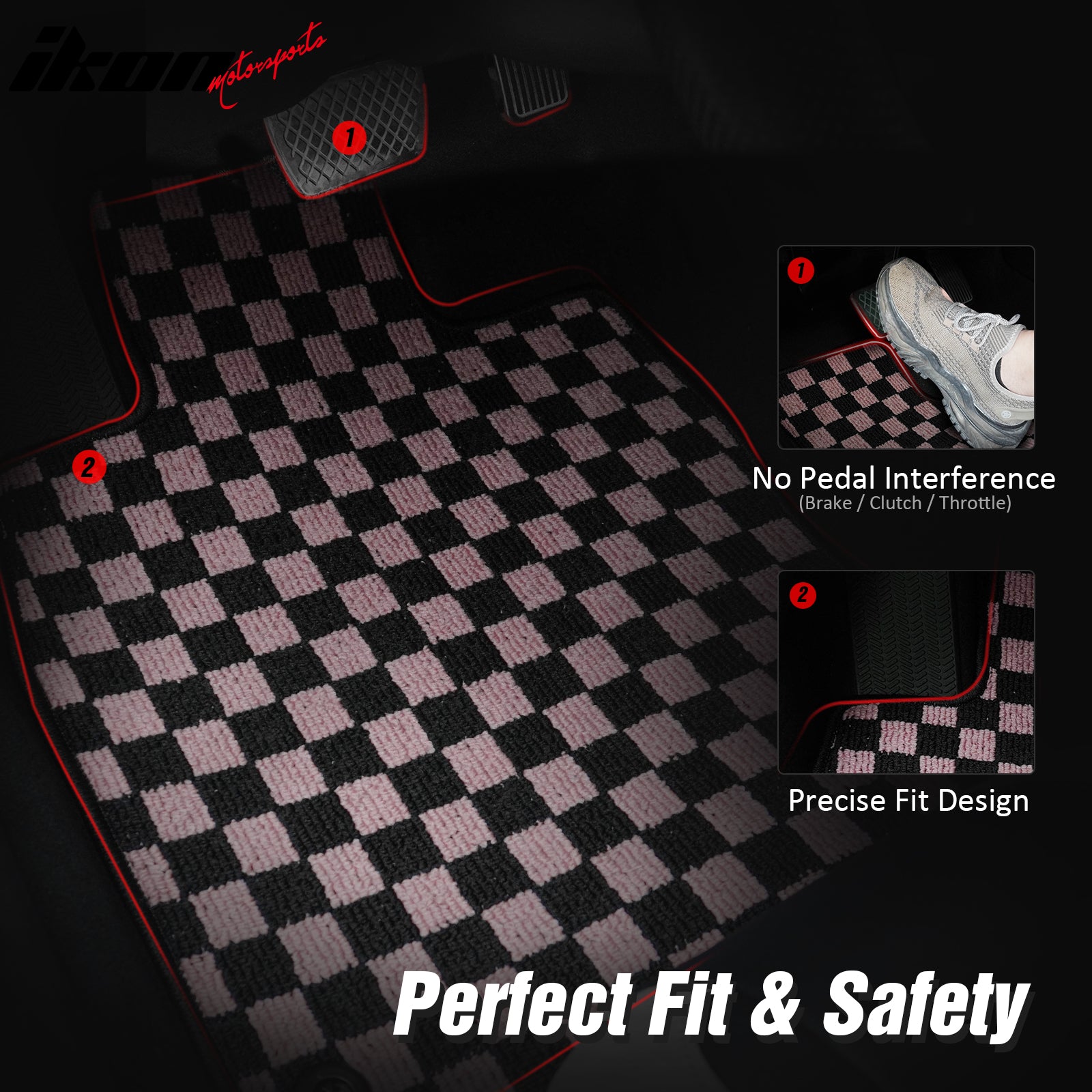 Fits 05-09 Ford Mustang Anti-slip Floor Mats Checkered Carpets Black Pink Plaid