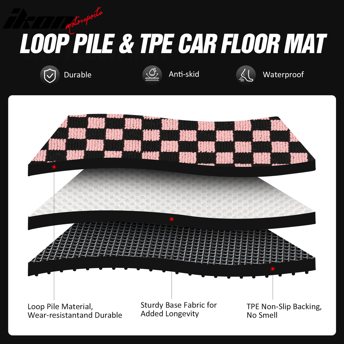 Fits 07-11 Toyota Camry Anti-slip Floor Mats Checkered Carpets Black Pink Plaid