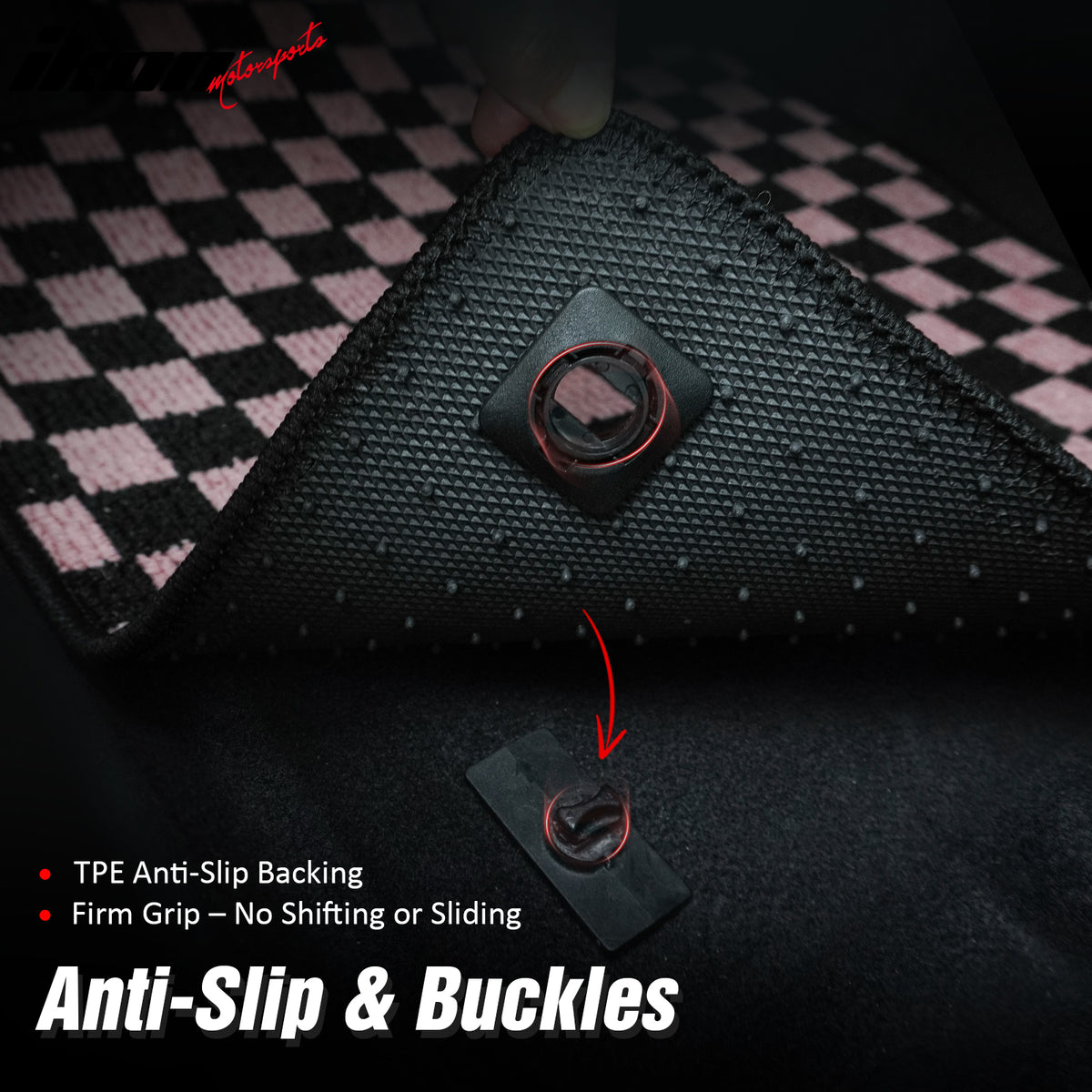 Fits 07-11 Toyota Camry Anti-slip Floor Mats Checkered Carpets Black Pink Plaid