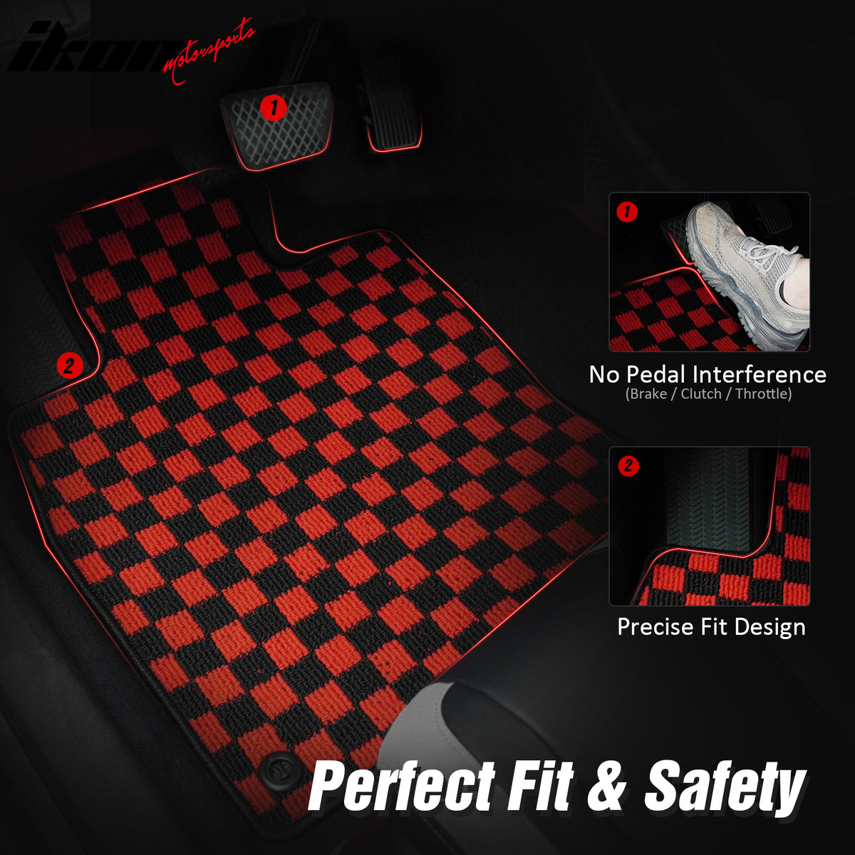 Fits 05-09 Ford Mustang Anti-slip Floor Mats Checkered Carpets Black Red Plaid