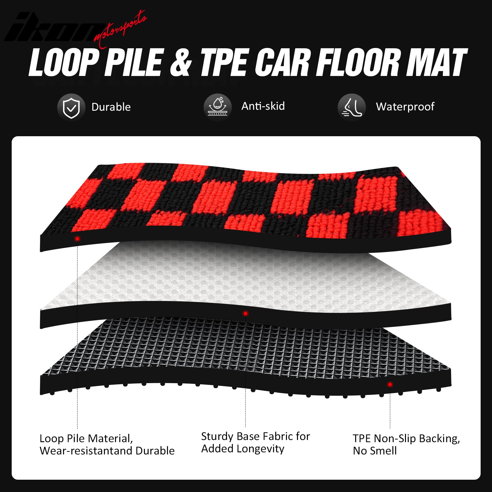 Fits 05-09 Ford Mustang Anti-slip Floor Mats Checkered Carpets Black Red Plaid